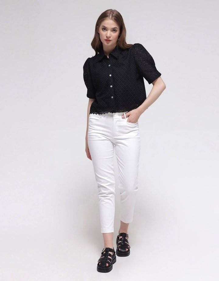 Details Brocade Eyelet Women's Short Shirt