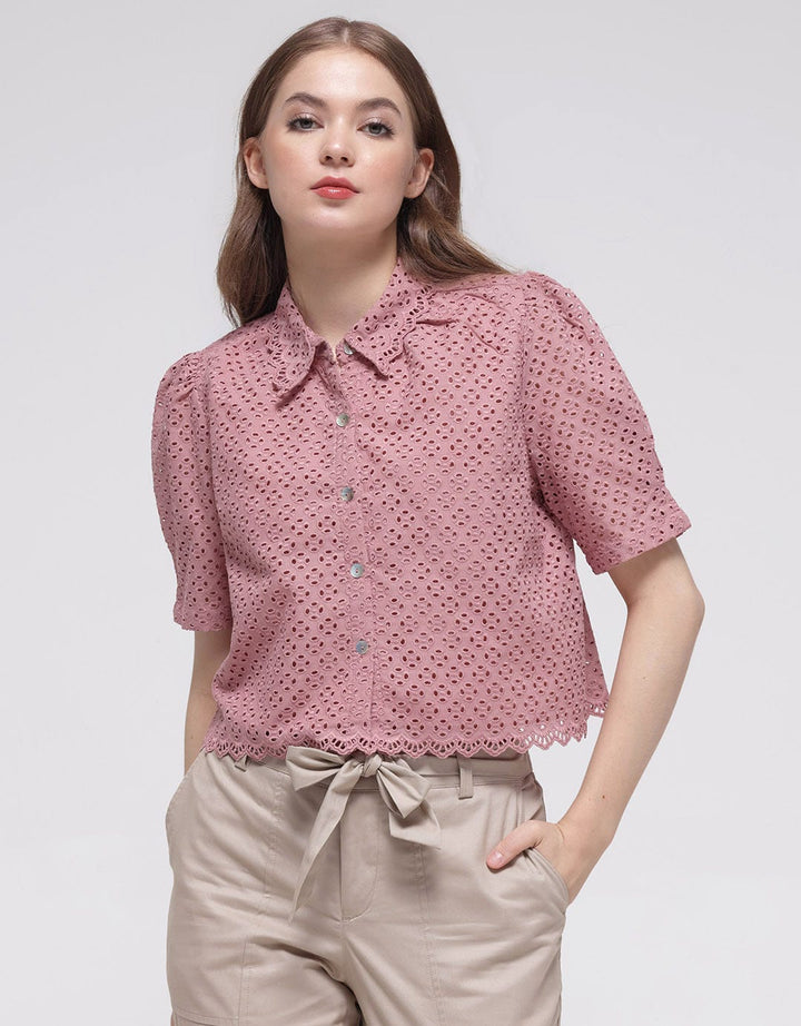 Details Brocade Eyelet Women's Short Shirt