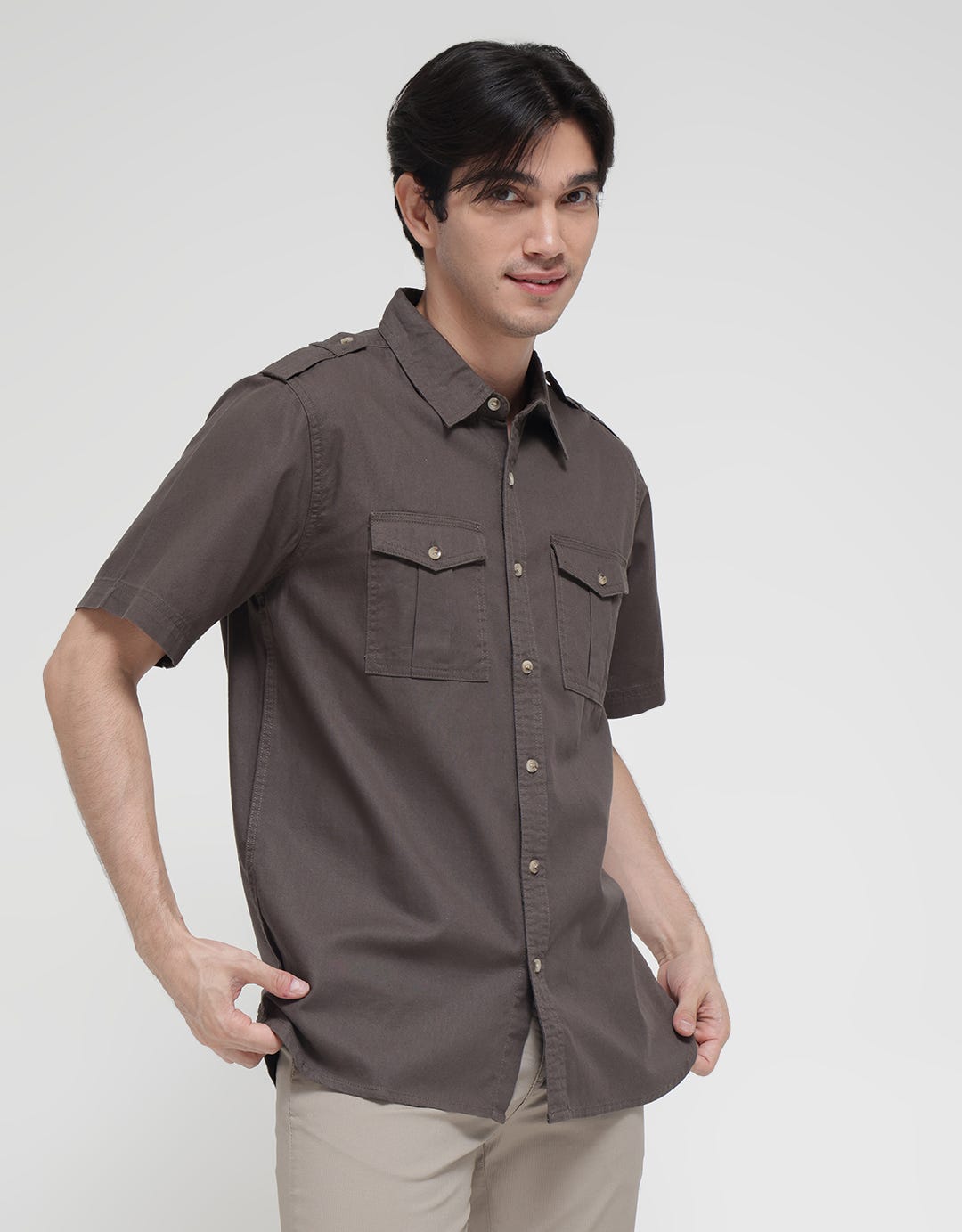 Cole Short Sleeve Shirt Solid Army Look