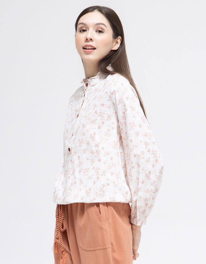 Expand Yooki Up Collar Floral Blouse Wanita