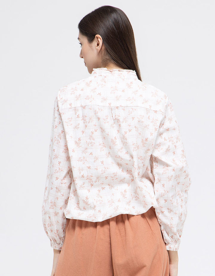 Expand Yooki Up Collar Floral Blouse Wanita