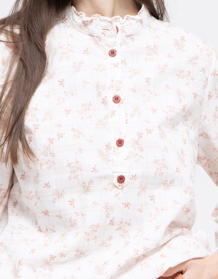 Expand Yooki Up Collar Floral Blouse Wanita