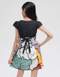Sweet Miss Short Sleeve Midi Dress with Bear Print Combination