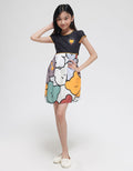 Sweet Miss Short Sleeve Midi Dress with Bear Print Combination