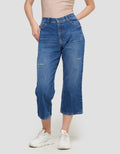 Geela Med Wash Ripped Cropped Jeans Wanita