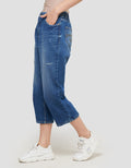 Geela Med Wash Ripped Cropped Jeans Wanita