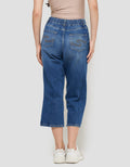 Geela Med Wash Ripped Cropped Jeans Wanita