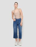 Geela Med Wash Ripped Cropped Jeans Wanita