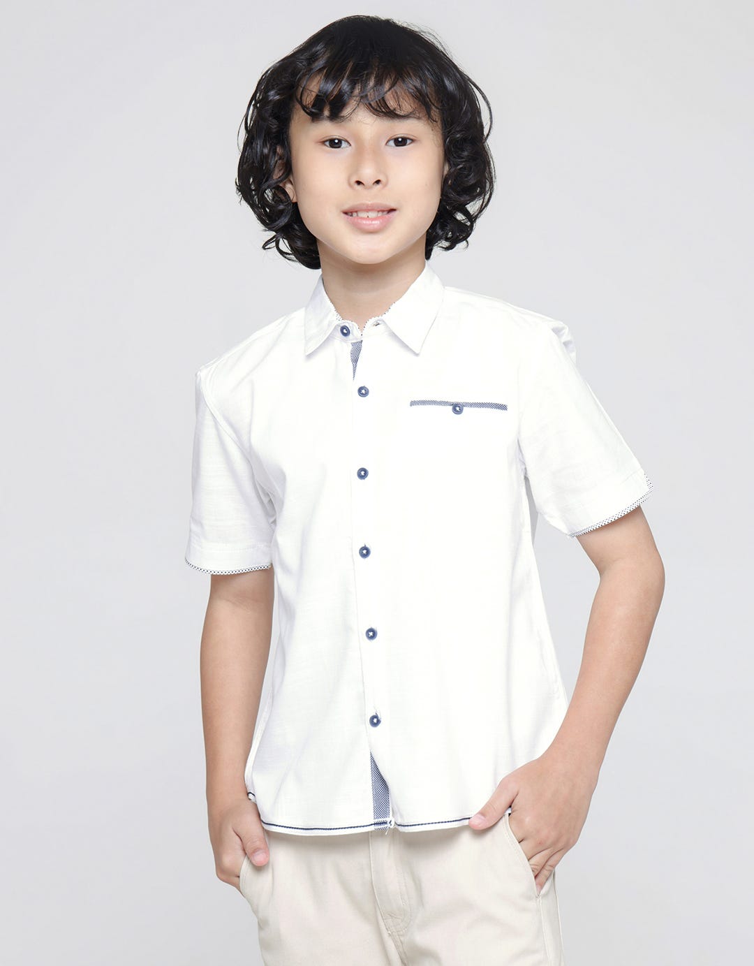 Little M Solid Linen Slub Boys Shirt