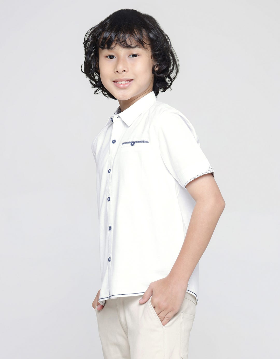 Little M Solid Linen Slub Boys Shirt