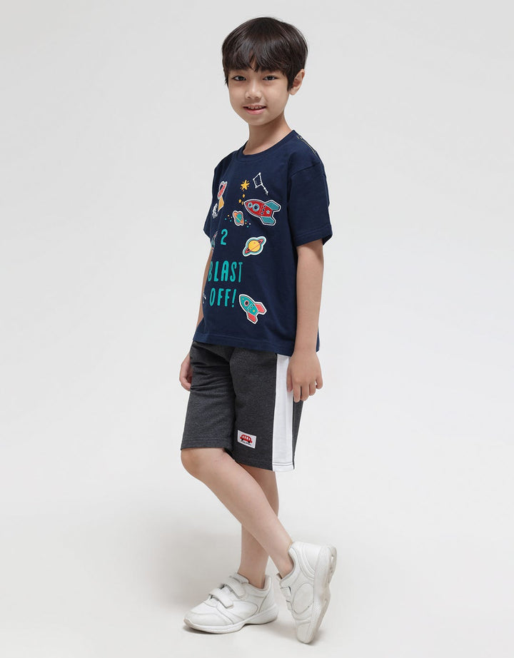 Little M Short Sleeve T-Shirt Blast Off Embroidery