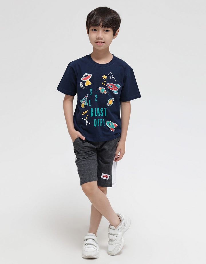 Little M Short Sleeve T-Shirt Blast Off Embroidery