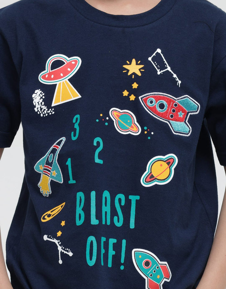 Little M Short Sleeve T-Shirt Blast Off Embroidery