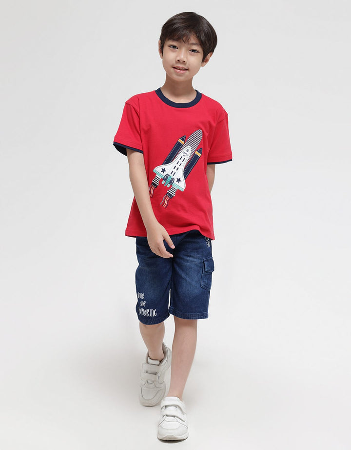 Little M Short Sleeve T-Shirt Pesawat Bordir