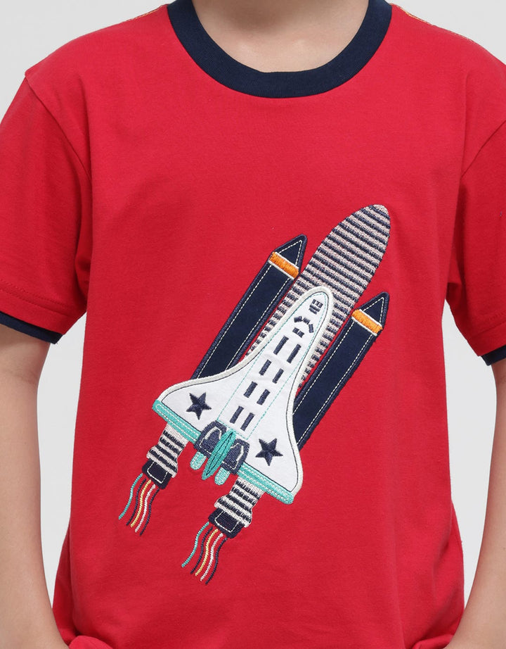 Little M Short Sleeve T-Shirt Pesawat Bordir