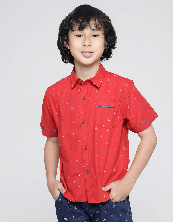 Little M Print Linen Slub Boys Shirt