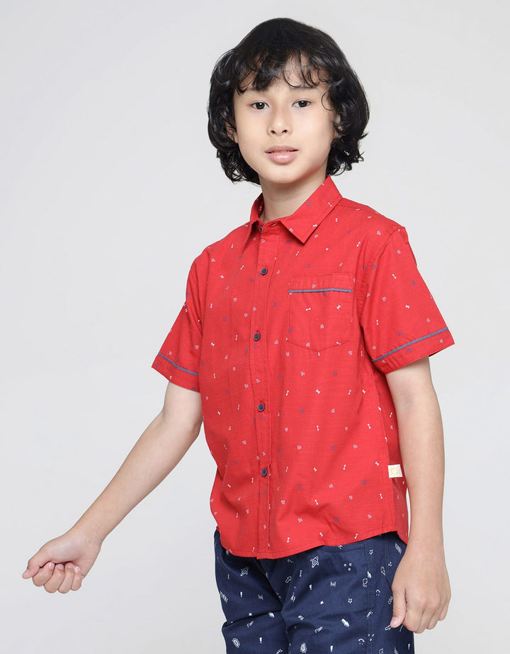 Little M Print Linen Slub Boys Shirt