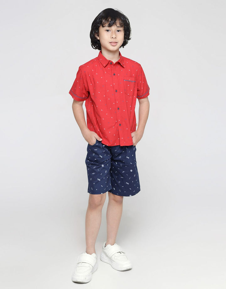 Little M Print Linen Slub Boys Shirt