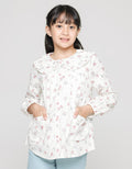 Aero Long Sleeve Shirt Collar Pockets Pleated Butterfly Flower