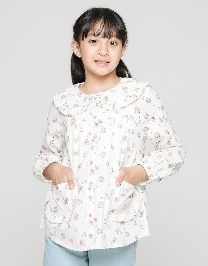 Aero Long Sleeve Shirt Collar Pockets Pleated Butterfly Flower