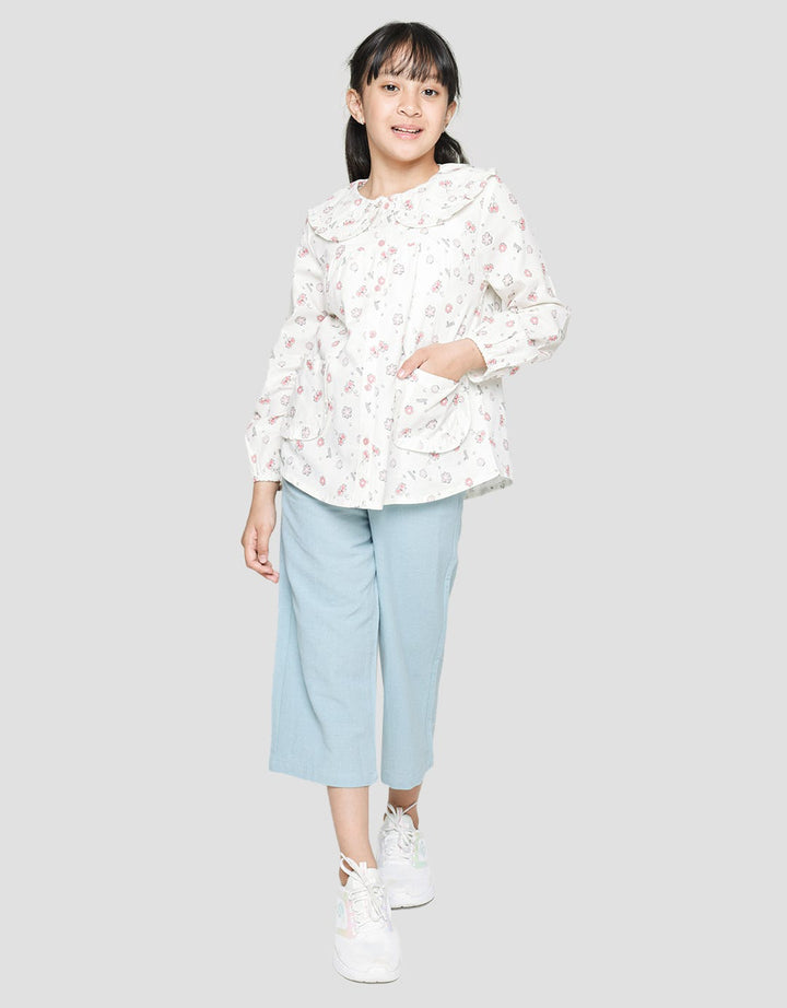 Aero Long Sleeve Shirt Collar Pockets Pleated Butterfly Flower