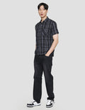 Watchout Jean's Check Print Kemeja Lengan Pendek Pria