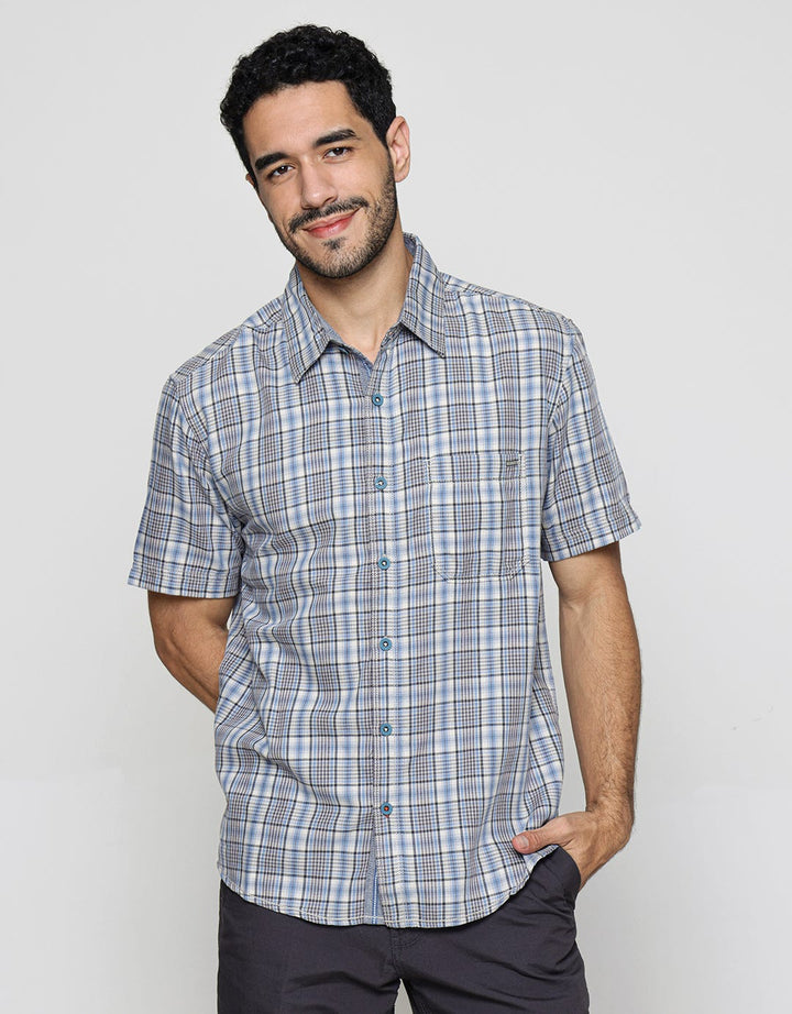 Watchout! Casual Kemeja Print Checked Lengan Pendek Pria