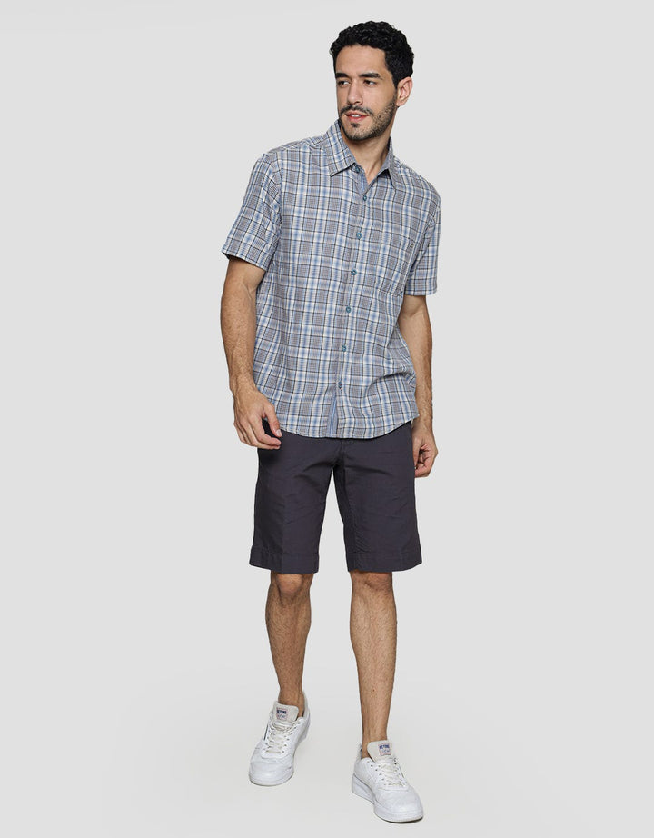 Watchout! Casual Kemeja Print Checked Lengan Pendek Pria