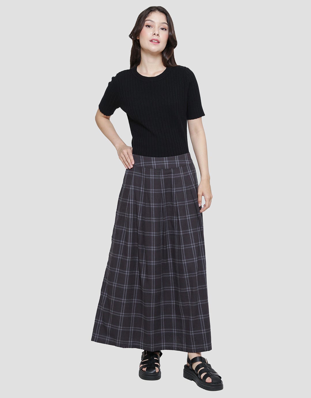 Triset Casual Cheked Rok Wanita