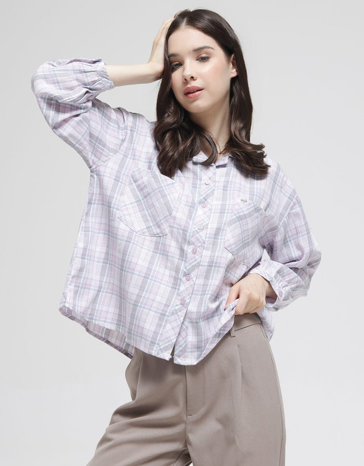 Triset Casual Double Pocket Plaid Blouse