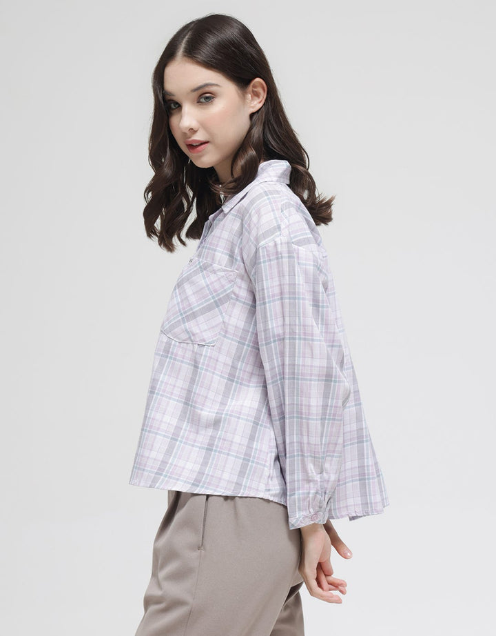 Triset Casual Double Pocket Plaid Blouse