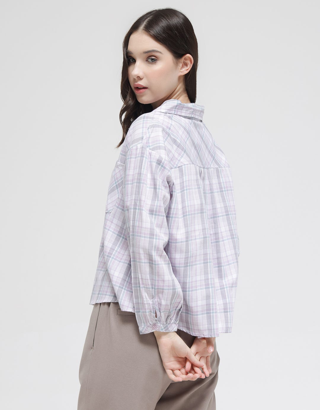 Triset Casual Double Pocket Plaid Blouse