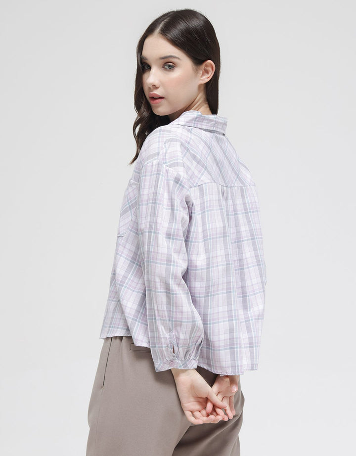 Triset Casual Double Pocket Plaid Blouse