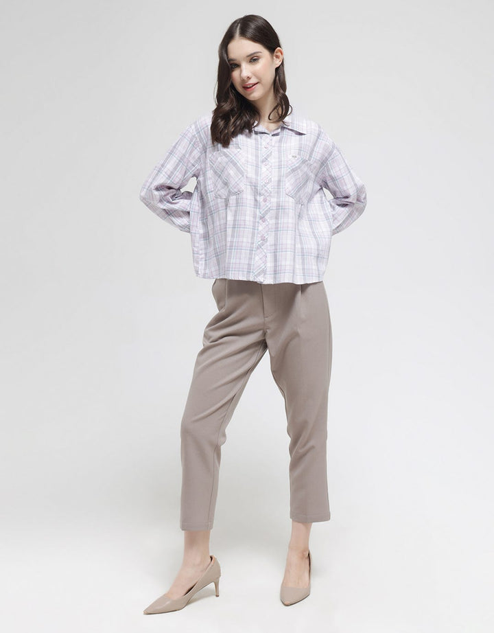 Triset Casual Double Pocket Plaid Blouse