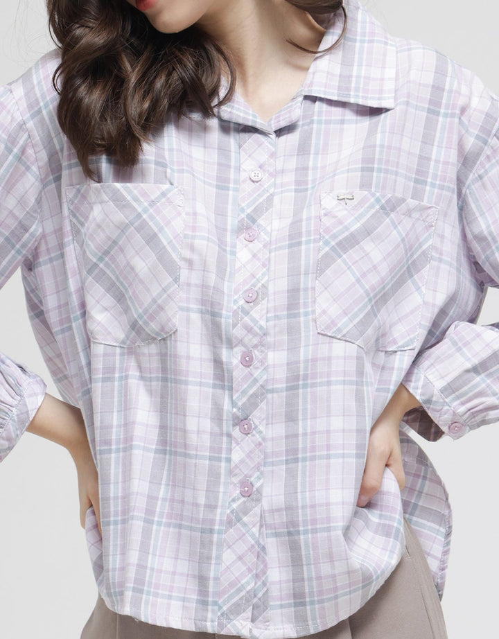 Triset Casual Double Pocket Plaid Blouse