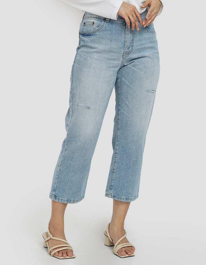 Geela Light Wash Ripped Cropped Jeans for Women