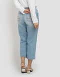 Geela Light Wash Ripped Cropped Jeans Wanita