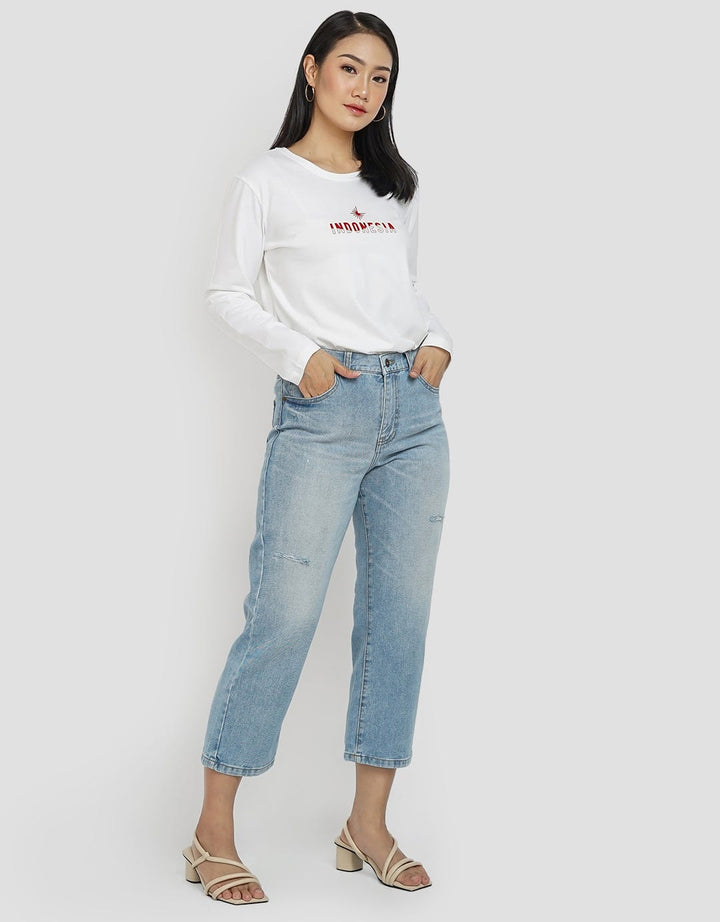 Geela Light Wash Ripped Cropped Jeans for Women