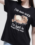 Nevada Not Lazy Print Kaos Wanita