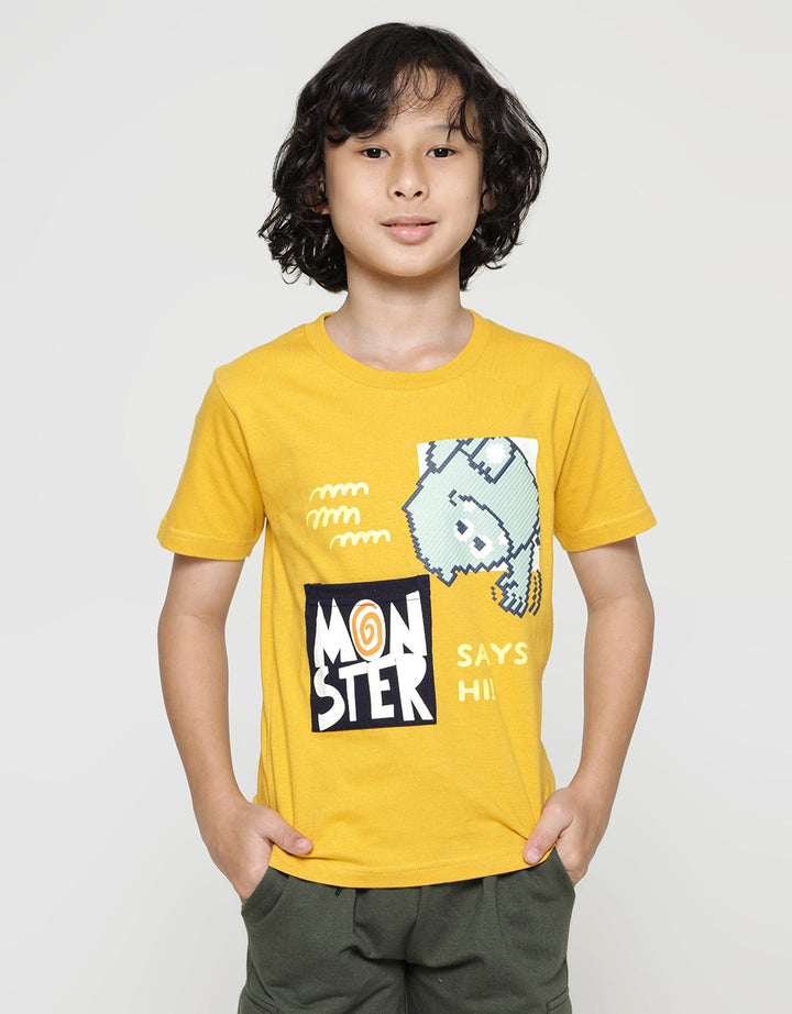 Little M Short Sleeve T-Shirt Print Kantong Monster Puff