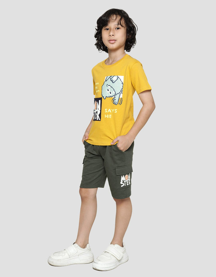 Little M Short Sleeve T-Shirt Print Kantong Monster Puff