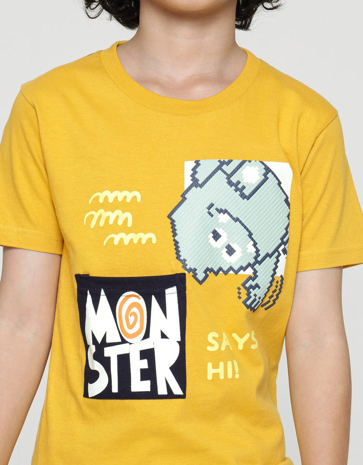 Little M Short Sleeve T-Shirt Print Kantong Monster Puff