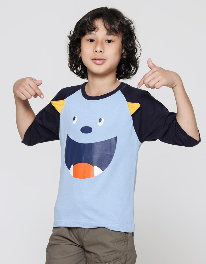 Little M Kaos Raglan 3/4 Anak Laki-laki Print Monster Aplikasi