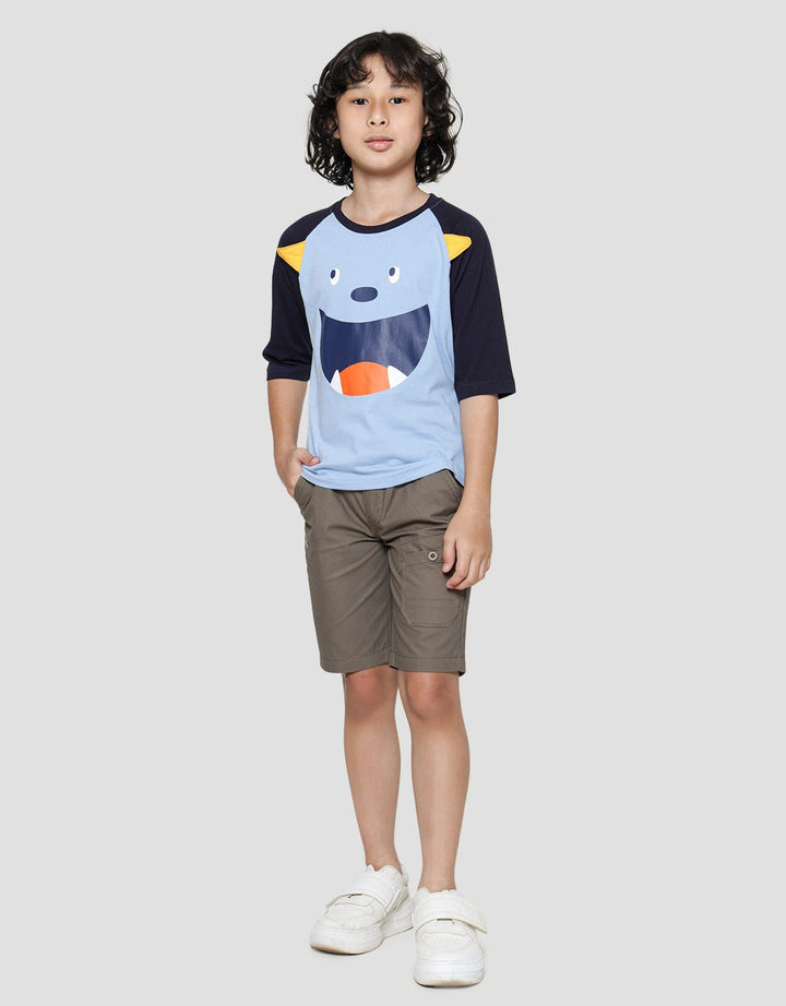 Little M Kaos Raglan 3/4 Anak Laki-laki Print Monster Aplikasi