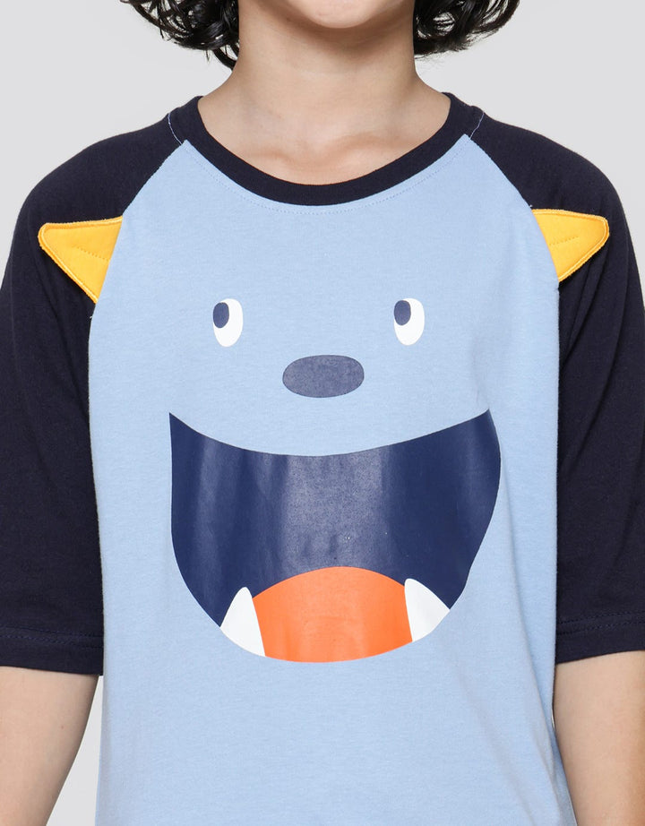 Little M Kaos Raglan 3/4 Anak Laki-laki Print Monster Aplikasi