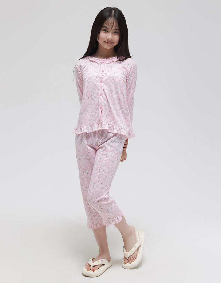 Kidz Too Top-Bottom Set Piyama Depan Little Flower