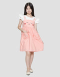 Sweet Miss Short Sleeve Midi Dress Overall Kucing Kantong Depan Dua
