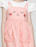 Sweet Miss Short Sleeve Midi Dress Overall Kucing Kantong Depan Dua