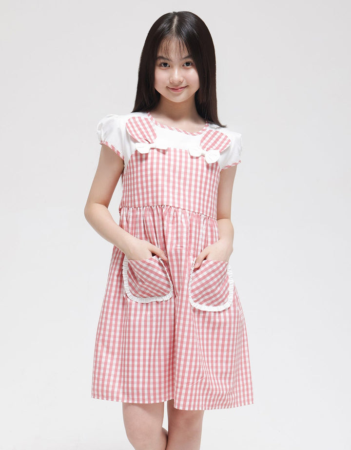 Sweet Miss Short Sleeve Midi Dress Kotak Kuping Dada Pita