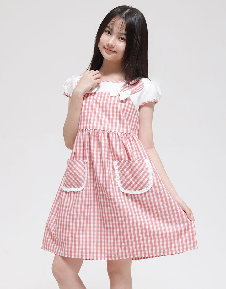Sweet Miss Short Sleeve Midi Dress Kotak Kuping Dada Pita